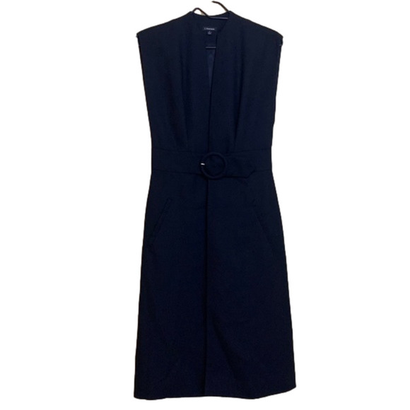 J. Peterman | Black Surplice Poly Wool Pocket Sleeveless Vested Dress 4 - Picture 1 of 17
